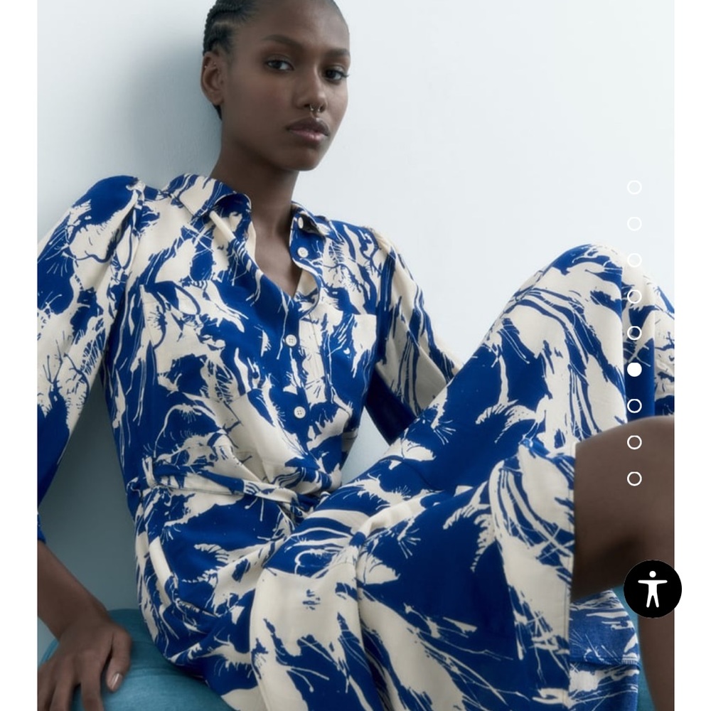 ZARA Blue White Printed Midi Dress Small